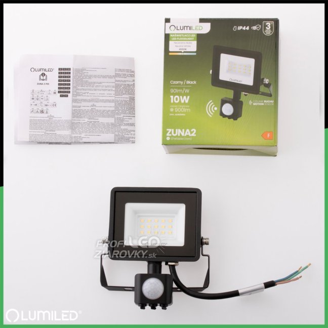 LED reflektor ZUNA2 10W 900lm 4000K IP44 Black Senzor pohybu LUMILED