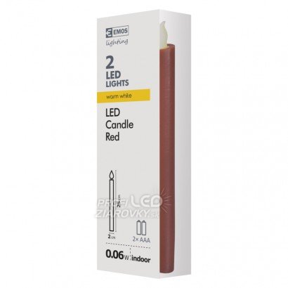 Led sviečky, 25cm, metalické červené, 2× aaa, jantarová,2 ks
