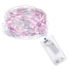 Vianočná led svetelná mikro reťaz na batérie - 20led - 1,9m biela + ružová