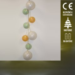 Vianočná led svetelná ozdoba vnútorná - na batérie - gule mix - teplá biela