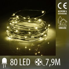 Vianočná led svetelná mikro reťaz vonkajšia - 80led - 7,9m teplá biela
