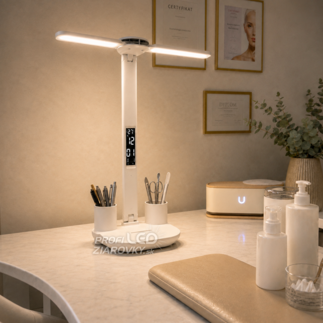 Lampa stolová LED dvojitá s displejom DALIS 11W 400lm biela LUMILED