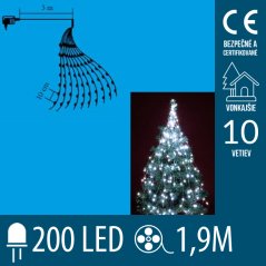 Svetelná reťaz zväzok vonkajšia 1,9 m, 250 LED, studená biela