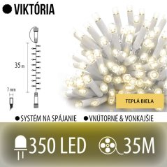 Viktória led svetelná reťaz vonkajšia - 350led - 35m teplá biela - biely kábel