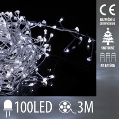 Svetelná mikro reťaz cluster vnútorná 3 m, 100 LED, studená biela, svetelné programy