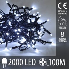 Led svetelná reťaz vonkajšia - 2000 LED - 100 m - programy - studená biela