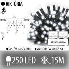 Viktória led svetelná záclona vonkajšia flash - 250led - 15m studená biela / flash prebliknutie studená biela