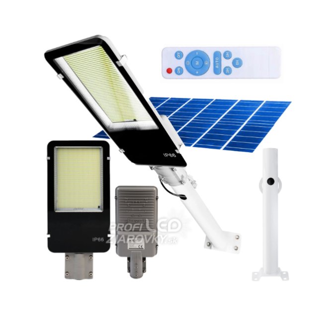 LED solárna pouličná lampa výkonná - 1200W - 6500K + diaľkové ovládanie - biela