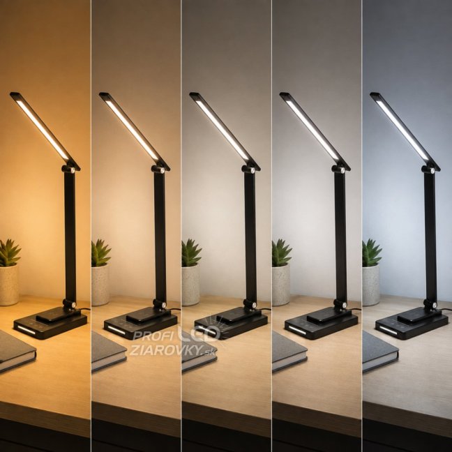 Lampa stolová LED dotyková s nabíjačkou indukčnou CCT Usb C URSA 6W 350lm čierna Lumiled