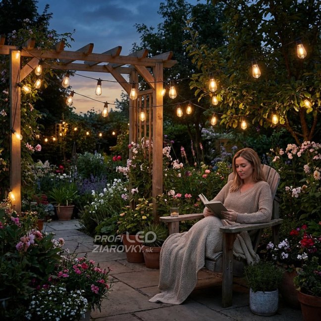 Záhradná solárna girlanda 20x LED dekoračné žiarovky 11, 68m 3000K teplá biela + diaľkové ovládanie LUMILED