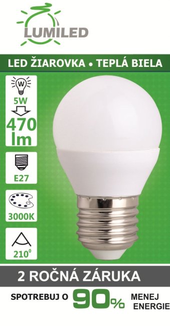 LED ŽIAROVKA E27 5W 470LM TEPLÁ BIELA