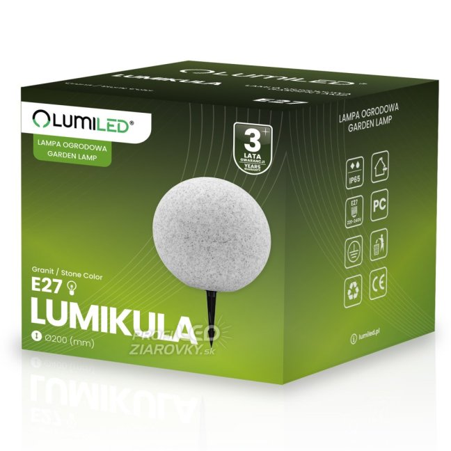 LED LUMIKULA 20cm E27 IP65 LUMILED Vonkajšia kamenná guľová záhradná lampa