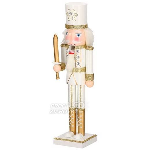 Drevená figúrka Luskáčik s mečom - 38cm - zlatá/smotanová