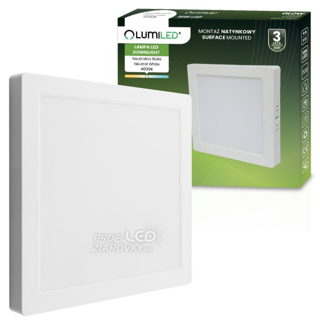 Stropné svietidlo LED s povrchovou montážou 18W Square 4000K GLOW White LUMILED