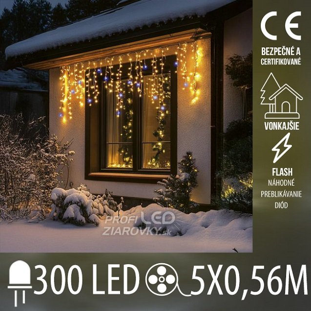 Svetelný záves DOT vonkajší 5 × 0,56 m, 300 LED, teplá biela, flash studená biela