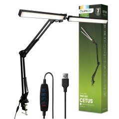 Lampa stolová LED dvojitá CETUS 15W 600lm čierna LUMILED + držiak na pracovnú dosku
