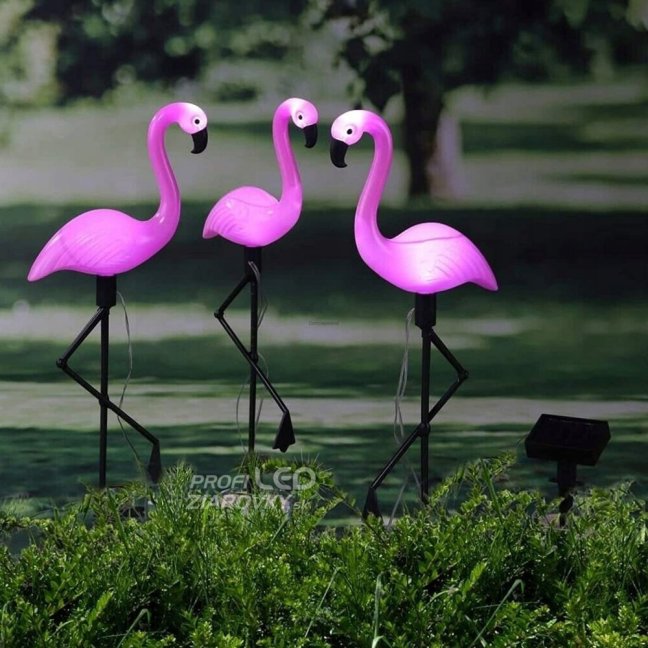 3x LED záhradná lampa Flamingos 54cm