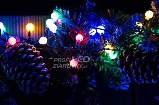 Svetelná reťaz s guľkami vonkajšia 16 m, 200 LED, farebná, svetelné programy