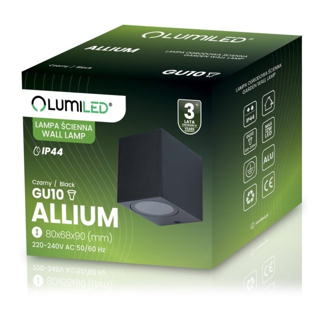 Vonkajšie nástenné fasádne svietidlo GU10 ALLIUM čierna štvorcové LUMILED