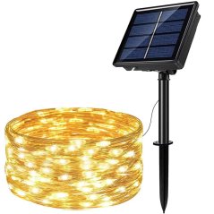 Vianočná led svetelná mikro reťaz solárna + programator - 200led - 22m teplá biela