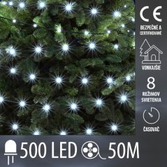 Svetelná reťaz DOT vonkajšia 50 m, 500 LED, studená biela, 8 programov