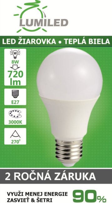 Led žiarovka e27 8w smd2835 teplá biela