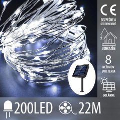 Vianočná led svetelná mikro reťaz solárna + programator - 200led - 22m studená biela