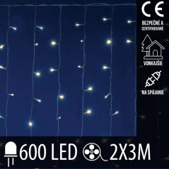 Svetelný záves vonkajší 2 × 3 m, 600 LED, teplá biela