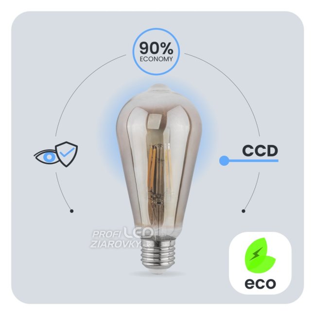 EDISON E27 ST64 6W = 50W 420lm 2200K Warm 360° Filament LUMILED Smokey LED žiarovka