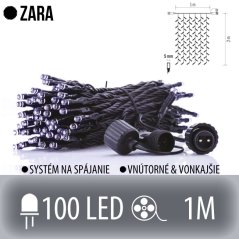 Zara spojovateľný led svetelný záves vonkajší - 100led - 1m studená biela