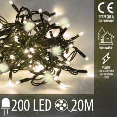 Svetelná reťaz vonkajšia 20 m, 200 LED, teplá biela, flash