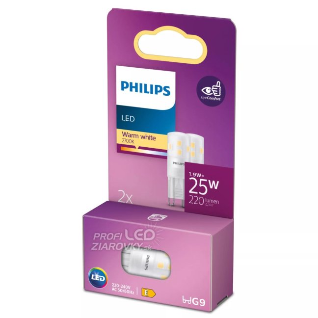 2x LED žiarovka G9 Capsule 1,9W = 25W 220lm 2700K Warm 320° Philips