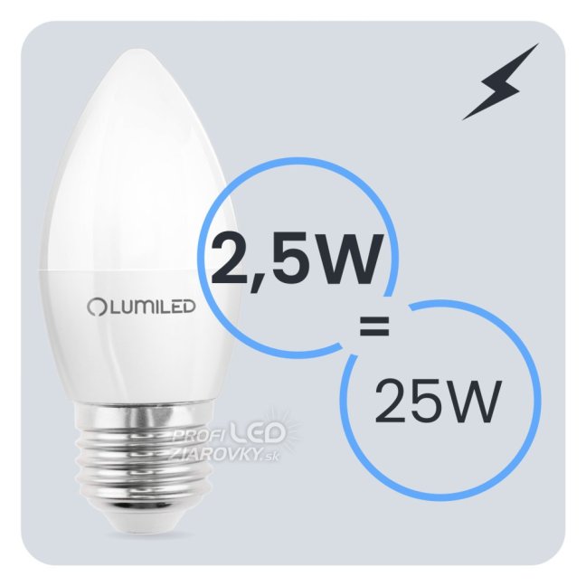 LED žiarovka E27 B35 2,5W = 25W 249lm 6500K Cold 180° LUMILED
