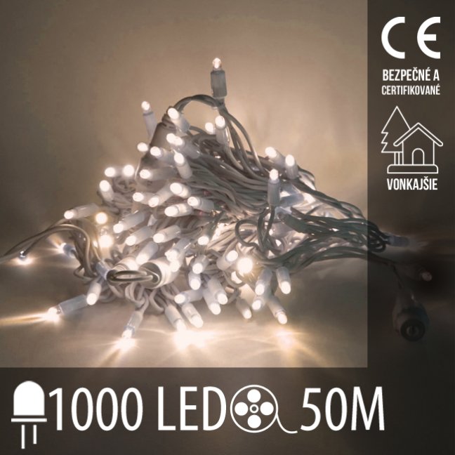 Vianočná led svetelná reťaz vonkajšia - 1000led - 50m teplá biela