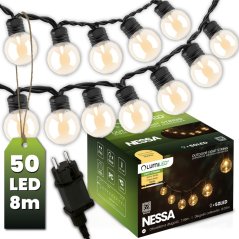 Záhradná vonkajšia svetelná reťaz Girland 8m 50x LED 3000K NESSA LUMILED