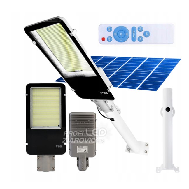 LED solárna pouličná lampa výkonná - 2200W - 6500K + diaľkové ovládanie - biela