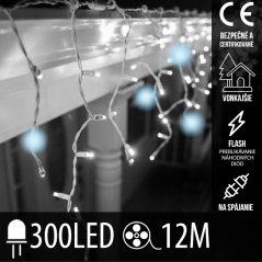 Svetelný záves vonkajší 12 m, 300 LED, studená biela, flash, na spájanie – SPRINGOS