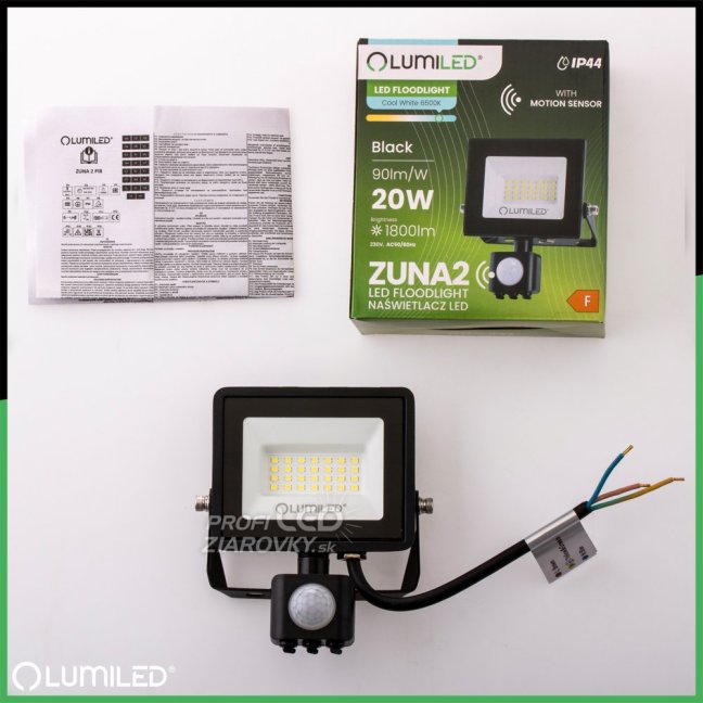 LED reflektor ZUNA2 20W 1800lm 6500K IP44 Black Senzor pohybu LUMILED