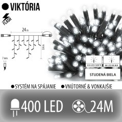 Viktória led svetelná záclona vonkajšia flash - 400led - 24m studená biela / flash prebliknutie studená biela
