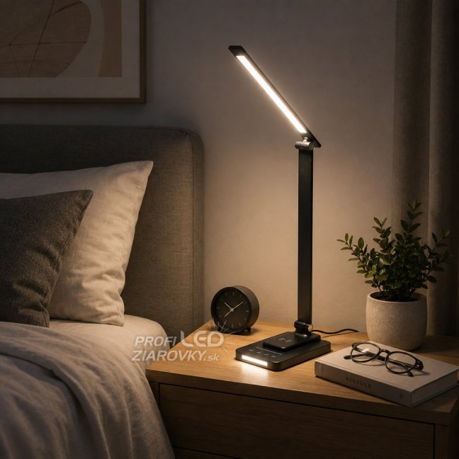 Lampa stolová LED dotyková s nabíjačkou indukčnou CCT Usb C URSA 6W 350lm čierna Lumiled
