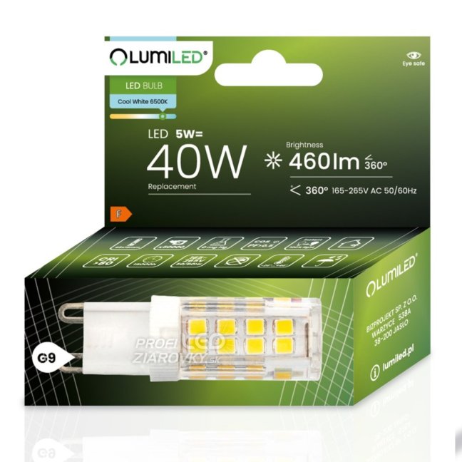 LED žiarovka G9 kapsula 5W = 40W 460lm 6500K Cold 360° LUMILED