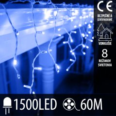 Vianočná led svetelná záclona vonkajšia - programy - 1500led - 60m - modrá