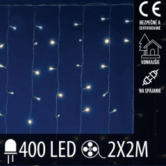Svetelný záves vonkajší 2 × 2 m, 400 LED, teplá biela