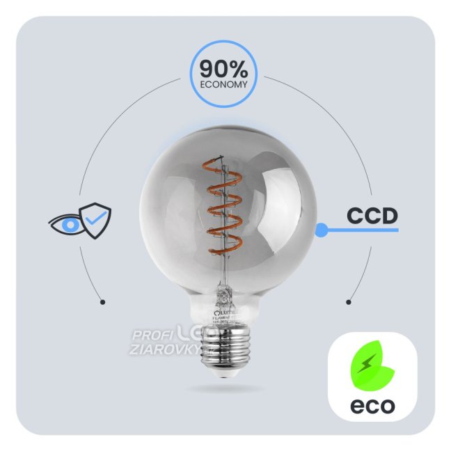 Dekoratívna LED žiarovka E27 G95 6W = 50W 420lm 2200K Teplé 360° vlákno LUMILED GLOBE Smokey