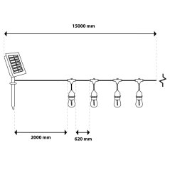 Solárna záhradná girlanda 15m - 22x LED - teplá