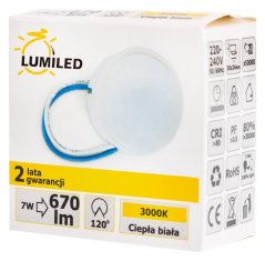 Vložka pre led svietidlá lumiled mliečne sklo modul 7w 670lm 3000k 120°