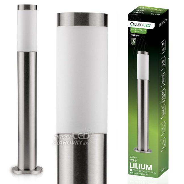 Vonkajšia záhradná lampa E27 INOX PIPE 65cm Lilium Lumiled
