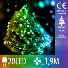 Svetelná mikro reťaz vnútorná na batérie 1,9 m, 20 LED, farebná