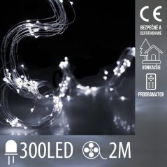 Vianočná led svetelná mikro reťaz vonkajšia + programator - anjelské vlasy 15 liniek - 300led - 2m studená biela