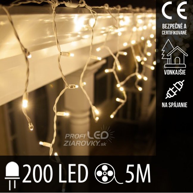Svetelný záves vonkajší 5 m, 200 LED, teplá biela